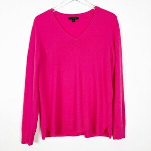 Ann Taylor Sweater Women's L Hot Pink 100% Cashmere Pullover V-Neck Lightweight